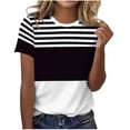 thumbnail image 2 of ITSAME Womens Blouses, Crewneck Short Sleeve Striped Print Summer Fashion Casual T-Shirts Black Size S, 2 of 6