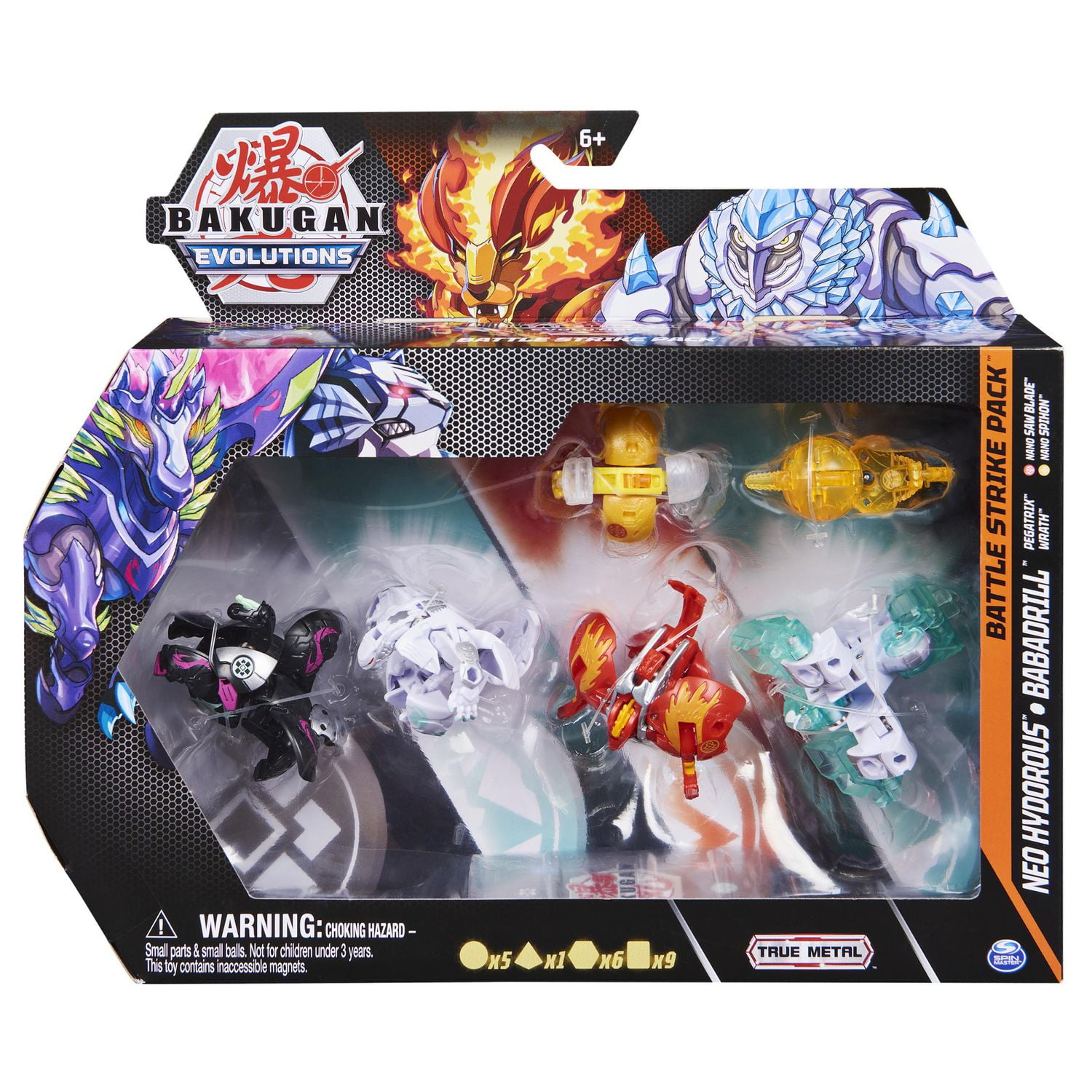 Bakugan Evolutions, Neo Hydorous and Babadrill Battle Strike Pack, Includes 6 Bakugan Action Figures, 9 Trading Cards and 8 BakuCores, Kids Toys for Boys, Ages 6 and Up