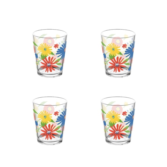 Midsummer Acrylic Floral Drinking Glass - Blue - 15 oz - Set of 4