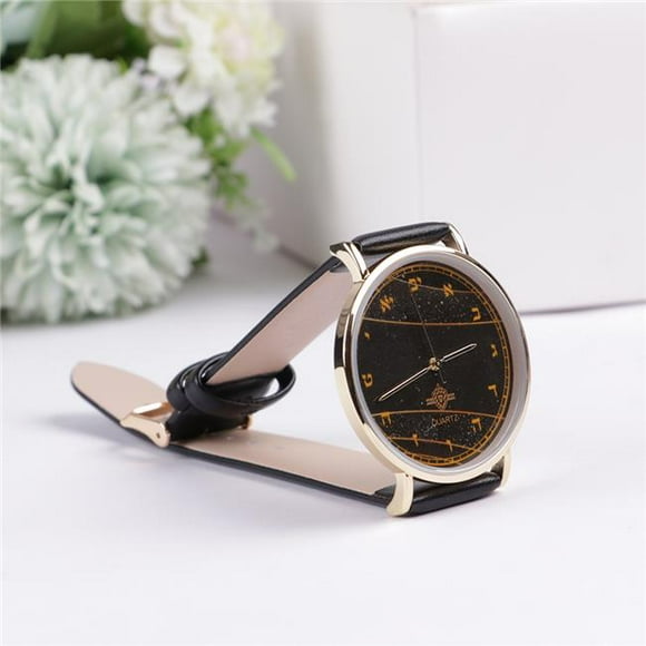 Nua 59728 Watch with Aleph Bais Handle, Black & Gold