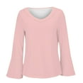 thumbnail image 5 of Yigetop Ruffle Blouse, Fall T Shirts Women Loose Fit Long Sleeve Boat Neck Tops Casual Blouses Print Sleeve Tops Bell Sleeve Top Light Pink M, 5 of 6