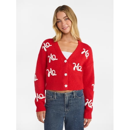 No Boundaries Embroidered Christmas Cardigan, Women's & Women's Plus