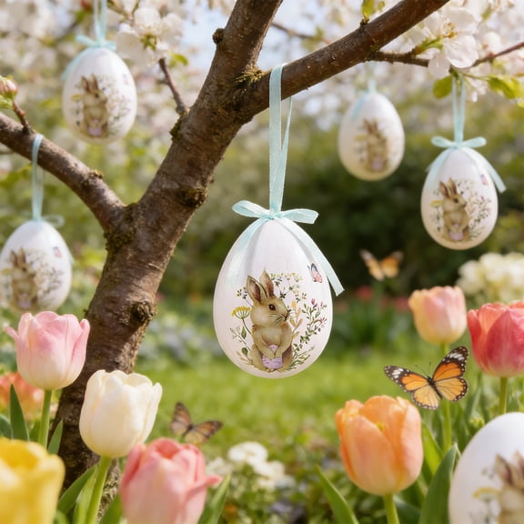 Easter Foam Egg Decorations, Set of Floral and Polka Dot Foam Easter Eggs, Spring Home Decor for Table Centerpiece, Easter Wreath and Basket Filler, Festive Indoor Outdoor Decor(White,A)