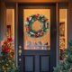 thumbnail image 1 of Adornos navideños, corona de flores para puerta de entrada, aldaba navideña para interior y exterior, con lazo de piñas y frutos rojos, de plástico., 1 of 6