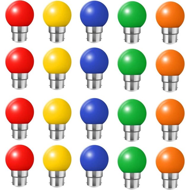 Set of 20 colored LED bulbs b22 bayonet 2w Red, Yellow, Orange, Green, Blue, ...