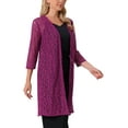 thumbnail image 4 of INSPIRE CHIC Women's 3/4 Sleeve Lace Cardigan Elegant Bolero Shrugs Long Flowy Crochet Open Cardigan Daily Outfits L Purple, 4 of 6