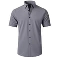 thumbnail image 3 of FRSASU Men's Stretch Wrinkle Free Dress Shirts formal Wedding Prom Short Sleeve Slim Fit Button Down Shirt Gray, 3 of 5