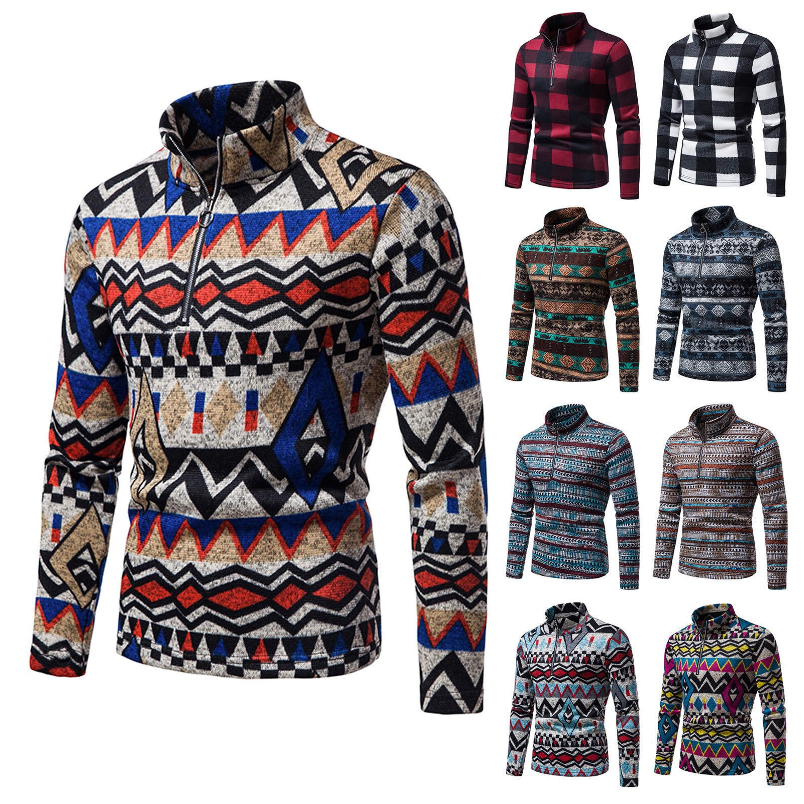 Sweaters for Men Autumn and Winter Pullover Zipper Stand-Up Collar ...