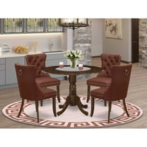 5 Piece Kitchen Dinette Set - Round Table with Dropleaf & 4 Chairs - Modern Walnut Finish