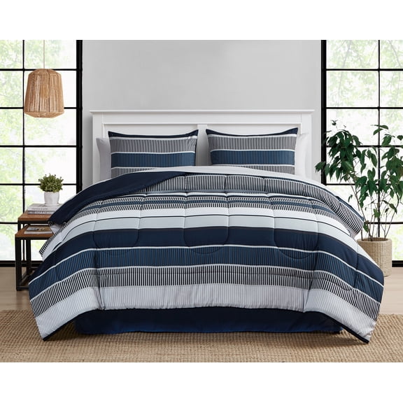 Mainstays Stripe 6-8 Piece Bed in a Bag Comforter Set With Sheets