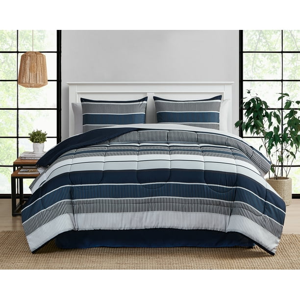 Mainstays Blue Stripe 8 Pc Bed In A Bag, Austin 8 Pc Reversible King Bedding Ensemble