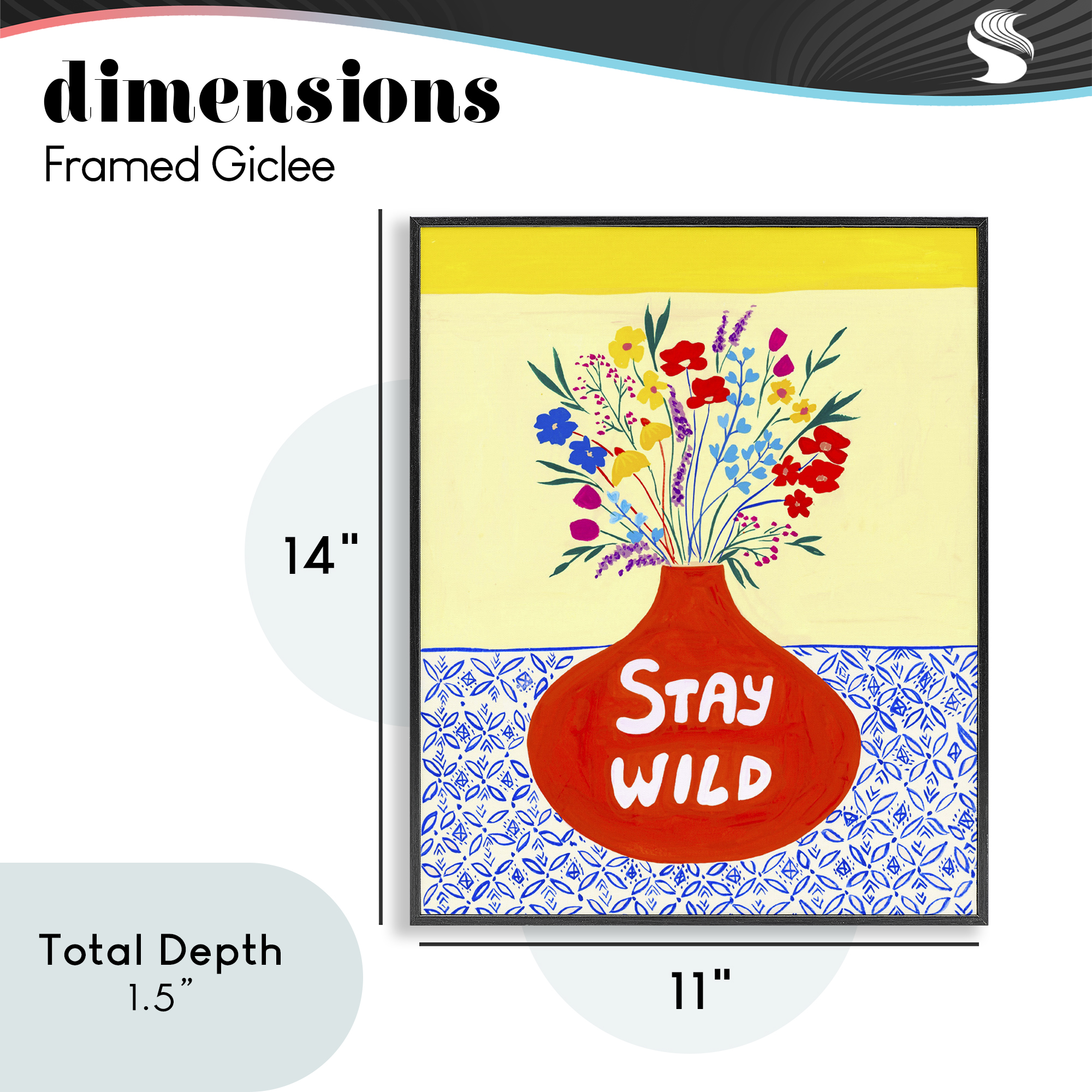 Stay Wild Midcentury Flowers Black Framed Giclee Art, design by Nabeela Rumi