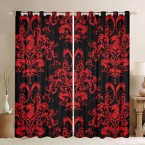 jejeloiu Rustic Victorian Floral Black Out Curtains,Magic Cartoon Dragon Curtains Pack of 2 (42x63 Each),Red Damask Baroque Bedroom Curtains For Teens,Breathable Home Decor