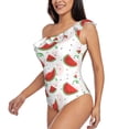 thumbnail image 3 of Picia Hand Drawn Watermelon Pattern Women's One Piece Swimsuits,One Shoulder Swimwear Asymmetric ,Ruffle Monokinis Bathing Suits,High Waisted Flattering Bathing Suits-Medium, 3 of 8