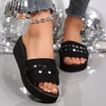 thumbnail image 2 of Rokment Womens Bling Sequin Lace Platform Wedge Slippers for Indoor and Outdoor Comfortable Arch Support Walking Slip on Sandals Lightweight Dress Slides Beach Summer Black Size 6.5, 2 of 6