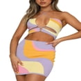 thumbnail image 1 of Women‘s Halter Dress  Patchwork Color Hollow-Out Sleeveless Backless Cross Bandage Mini Bodycon Dress, 1 of 6