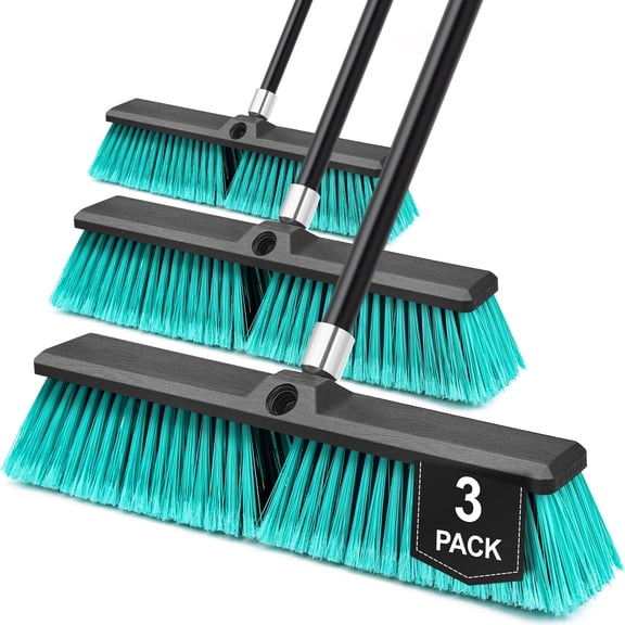 TidyBliss 18” Push Broom Outdoor Heavy Duty 3 Pack (Green)
