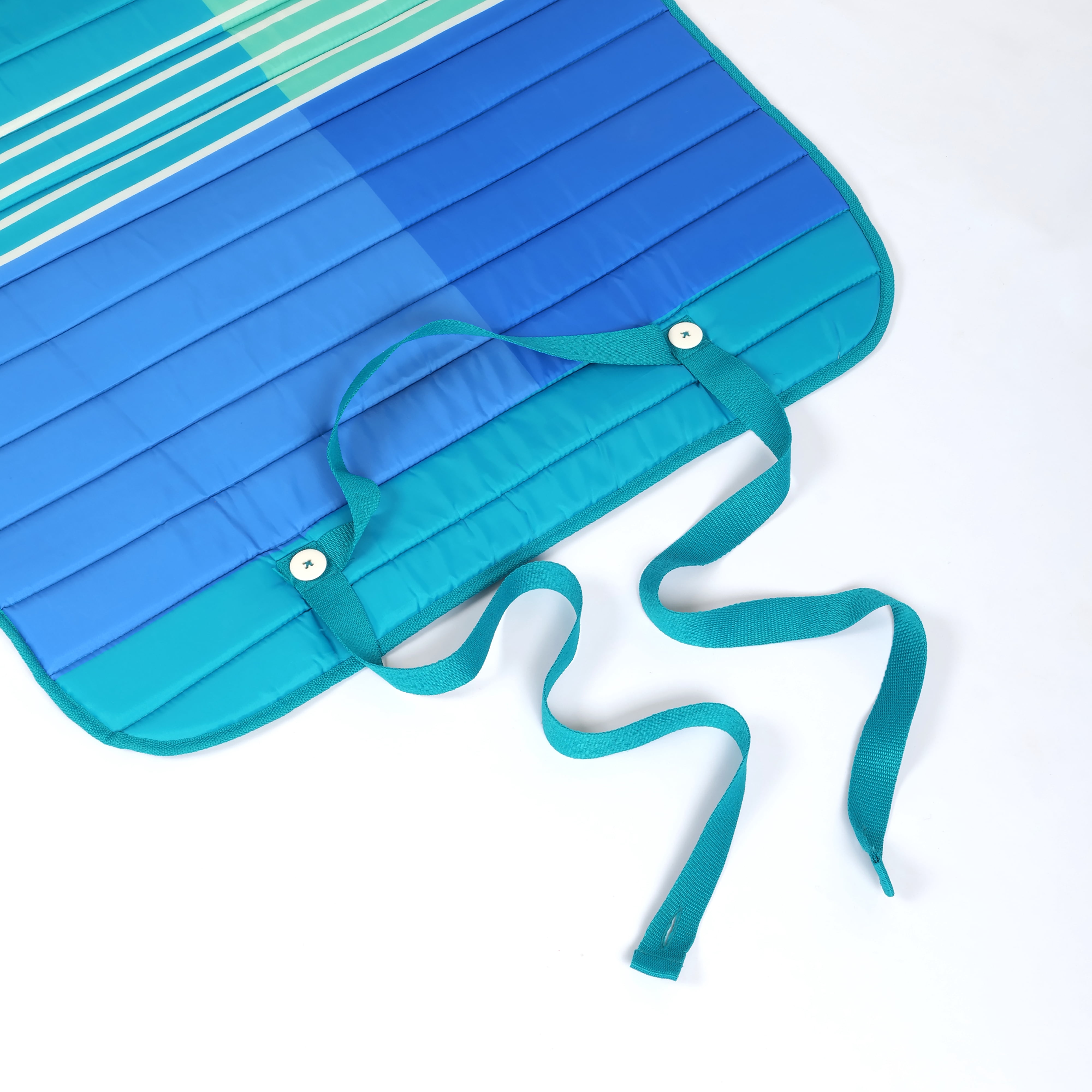 Mainstays Roll Up Offset Stripe Beach Mat (Beach Mat), Made of 80% Polyester and 20% PU Foam.