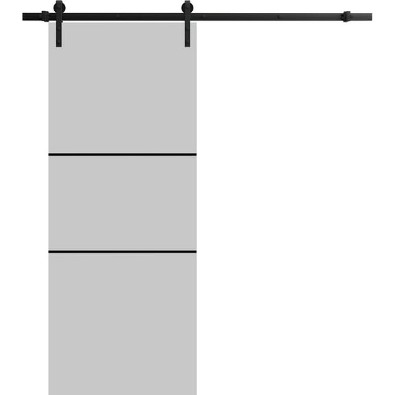 Sturdy Barn Door 18 x 80 inches | Planum 0014 Grey Ash with Frosted Glass | 6.6FT Rail Hangers Heavy Hardware Set | Solid Panel Interior Doors