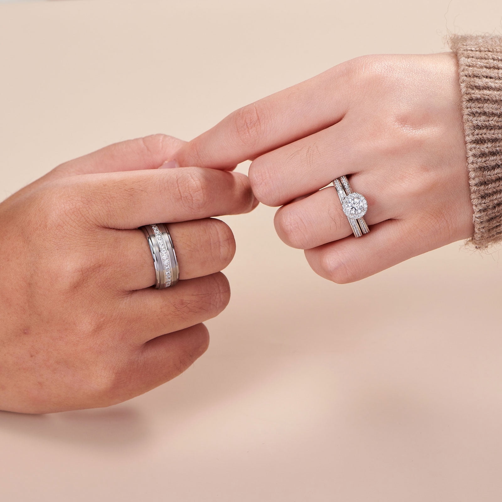 Newshe Wedding Rings Set for His and Hers Women Mens Tungsten Wedding Bands Round Cz 3Ct Couple Rings Size 9&7
