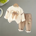 thumbnail image 5 of Lovskoo 6M-3T Toddler Infant Baby Boy Girl Fall Winter Outfit Cute Bow Sherpa Fleece Sweater Pullover Tops Solid Pants Warm Clothes Set Khaki, 5 of 6