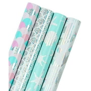 WRAPAHOLIC 30 Inch PresNok Mermaid Wrapping Paper - Jumbo Roll Colorful Foil Girls Wrapping Paper for Kids Girls Birthday, Baby Shower - 4 Rolls - 30 Inch X 120 Inch Per Roll