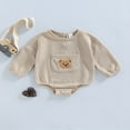 thumbnail image 2 of Baby Fall Romper  Casual Long Sleeve Bear Embroidery Front Pocket One-Piece Bodysuit, 2 of 7