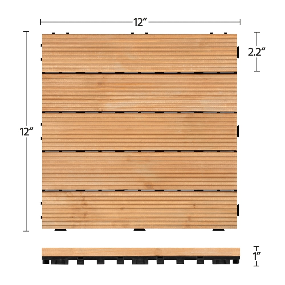 Renwick Pack of 27 Interlocking Wood Flooring Tiles for Outdoor & Indoor, Natural Wood