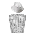thumbnail image 2 of YONGHS Kids Boys Girls Sequin Vest Top Waistcoat and Hat Set Jazz Hip Hop Dance Performance Costume White 7-8, 2 of 7