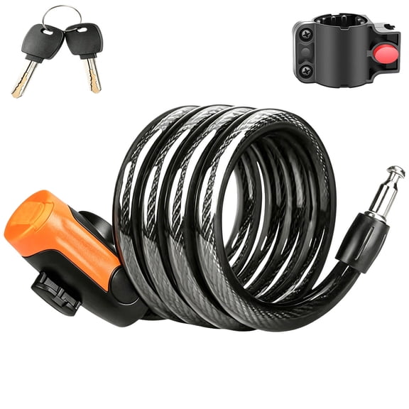 Bike Lock,Thick Bike Lock Cable Coiled Secure Bicycle Lock with Keys Scooter Lock Bike Locks Heavy Duty Anti Theft Bike Cable Lock with Mounting Bracket (4Feet)