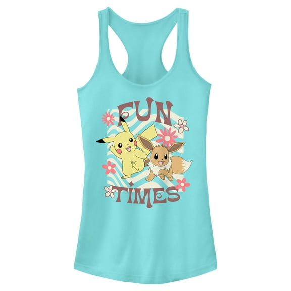 Junior's Pokemon Pikachu and Eevee Fun Times  Racerback Tank Top