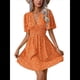thumbnail image 2 of Vestido Corto Informal de Verano con Estampado Floral y Mangas con Vuelo para Mujer, Vestido Veraniego con Cuello en V. Color Naranja M, 2 of 9