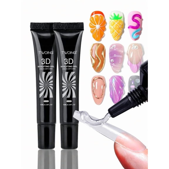 3D Nail Art Modeling Gel Set, 2 Bottles of Non-Sticky Sculpting Gel for DIY Nail Designs, Professional Solid Molding Gel for 3D Decorations, Halloween & Holiday Manicure Art Supplies