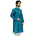 thumbnail image 4 of Atasi Men's Long Blue Dupion Kurta Collar Shirt Indian Casual Clothing-X-Large, 4 of 8