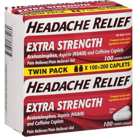 Headache Relief Extra Strength Acetaminophen Pain Reliever Caplets, 200 Ct