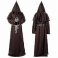 thumbnail image 1 of Renaissance Monk Clergy Friar Costume Religious Saint Gown Robe Men Priest Hood Cowl Unisex Adult Halloween Cloak Cosplay Outfit, 1 of 5