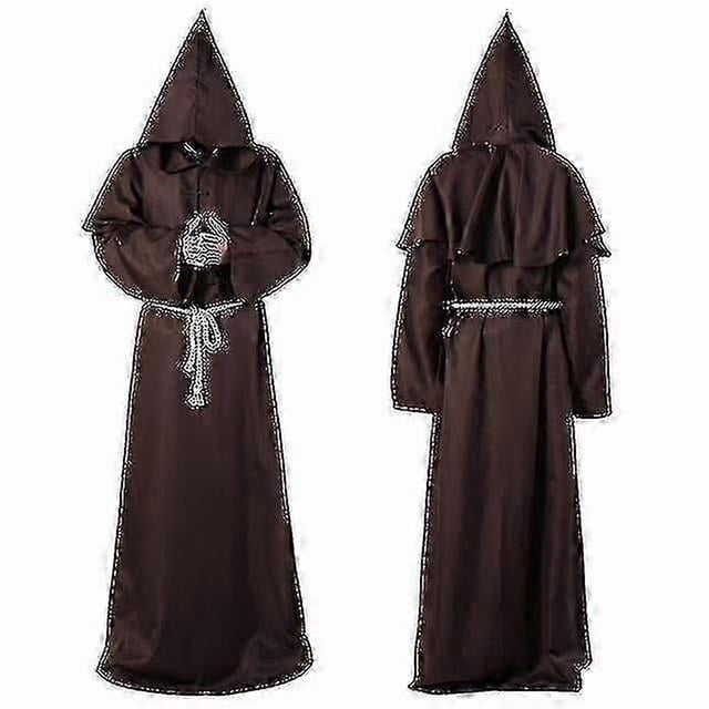 Renaissance Monk Clergy Friar Costume Religious Saint Gown Robe Men Priest Hood Cowl Unisex Adult Halloween Cloak Cosplay Outfit