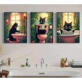 thumbnail image 3 of Funny Black Cat Bathroom Canvas Wall Art Black Cat Reading Newspaper On The Toilet Wall Decor Pictures Painting Green Botanical Plant Animal Bathroom Posters Prints, 3 of 6