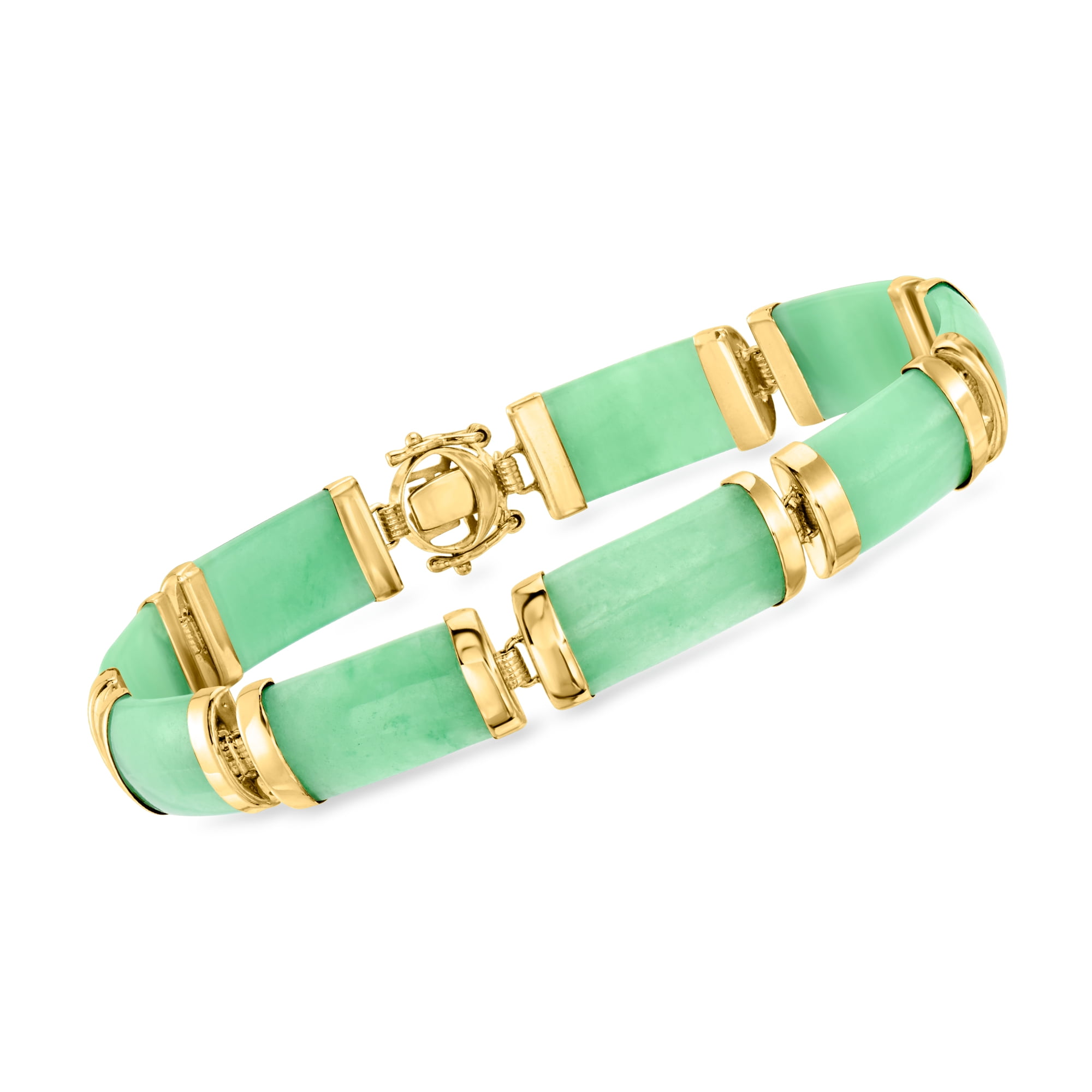 Ross-Simons Green Jade Bracelet in 14kt Yellow Gold, Women's, Adult