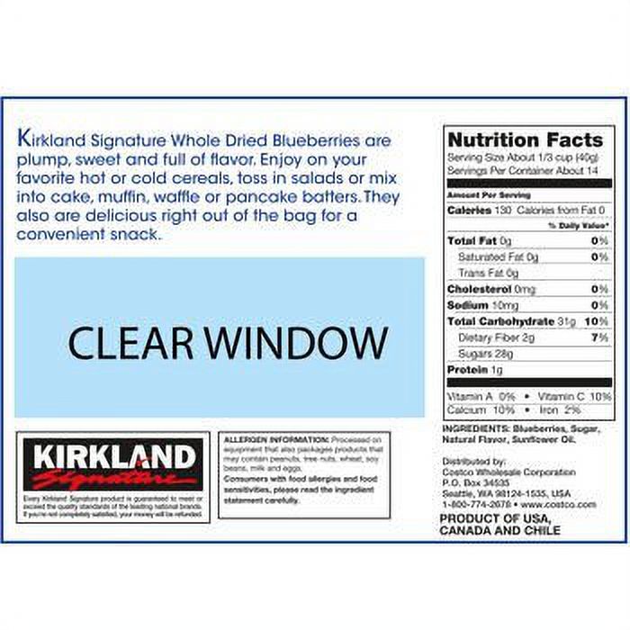 Kirkland Signature Whole Dried Blueberries 20 Oz Bag, 2-p