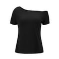thumbnail image 3 of YOTMKGDO T-Shirts for Women, One Shoulder Women's Summer Off Shoulder Shirts Casual Loose Tunics Tops Short Sleeve (Black, M), 3 of 8