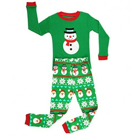 

Elowel Kid s Pajamas Green Snowmen 2 Piece Pajama Set