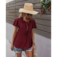 thumbnail image 2 of Tie Neck Half Button Flowy Short Sleeve Summer Blouse for Women, 2 of 3