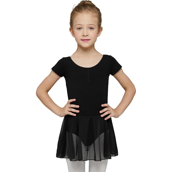 MdnMd Dance Tutu Skirted Leotard for Little Girls Ballerina Ballet Outfit Dress Clothes (Black, Age 8-10)
