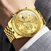 OLEVS Watches for Men, Mens Watches Quartz Plated Golden Stainless Steel Waterproof Luminous Business Calendar Wrist Watch reloj para hombre