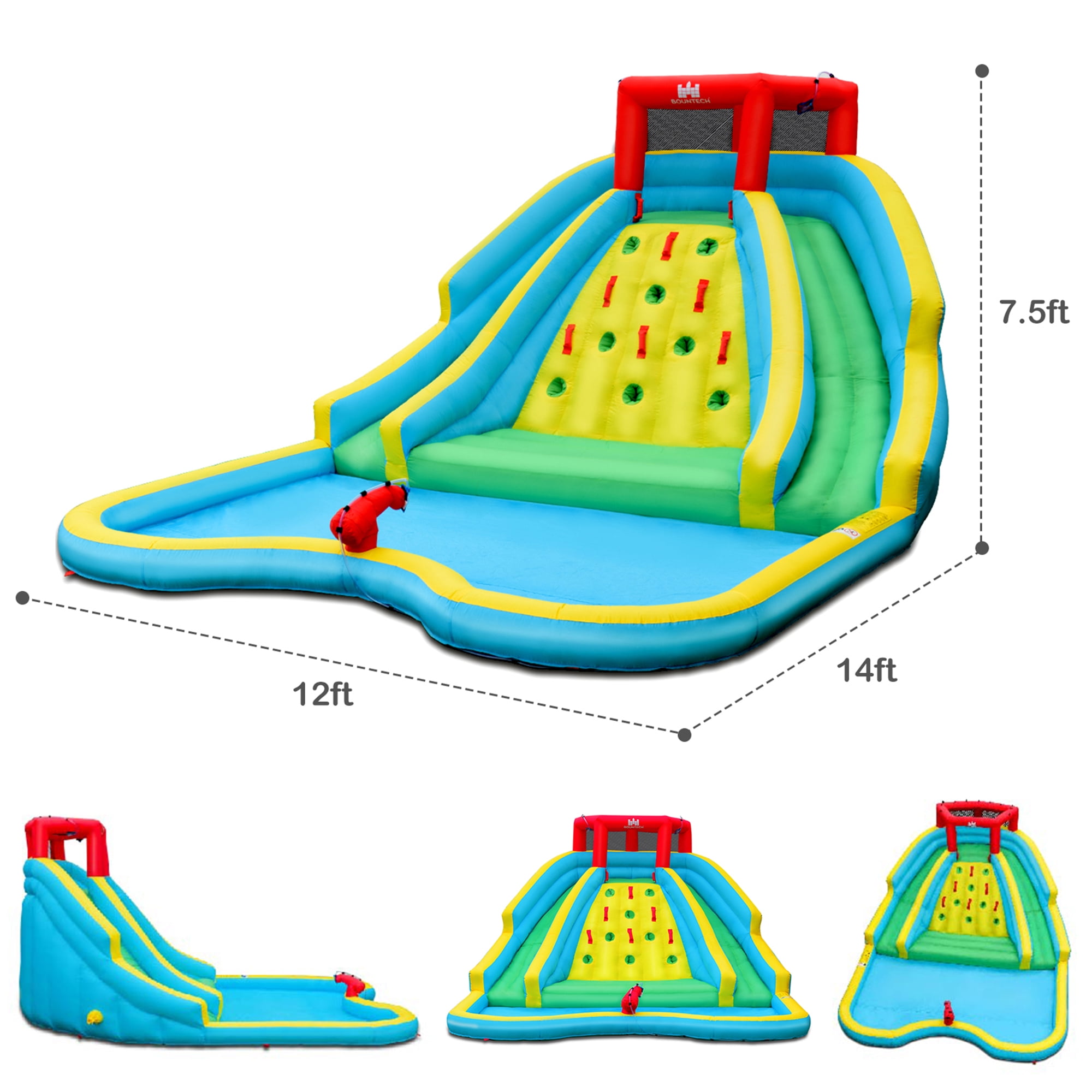 Gymax Inflatable Mighty Water Park Bouncy Splash Pool Climbing Wall w/ 735W Blower