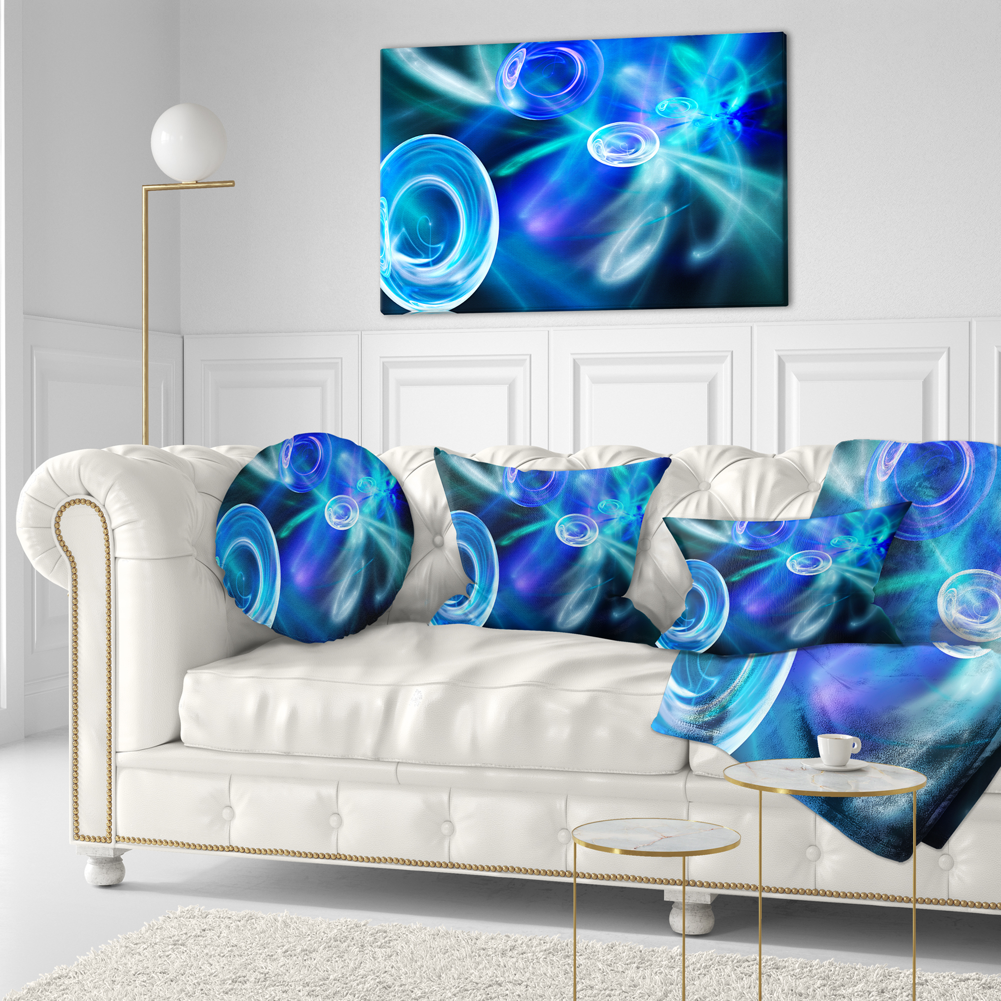 Designart Blue Fractal Desktop - Abstract Throw Pillow - 12x20