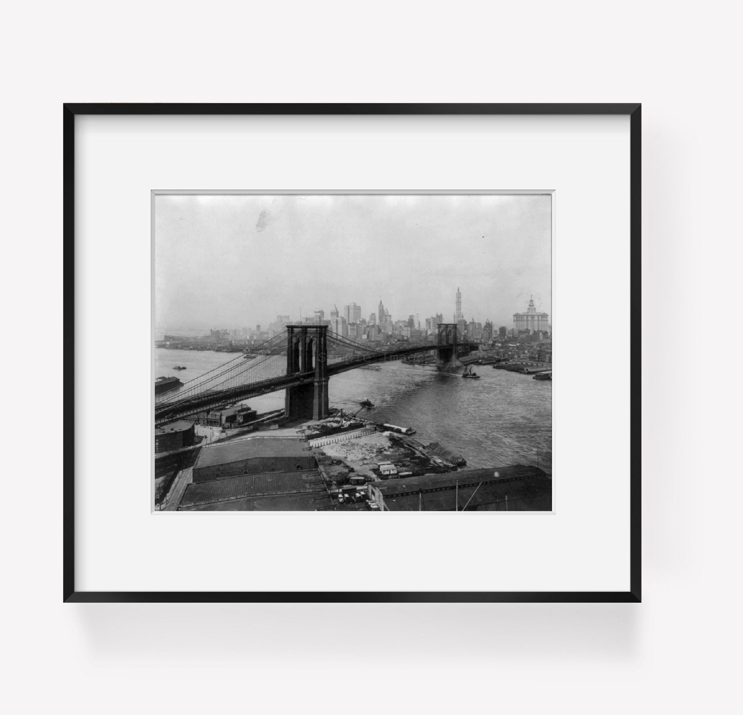 Photo Skyline from Brooklyn showing bridge, New York City