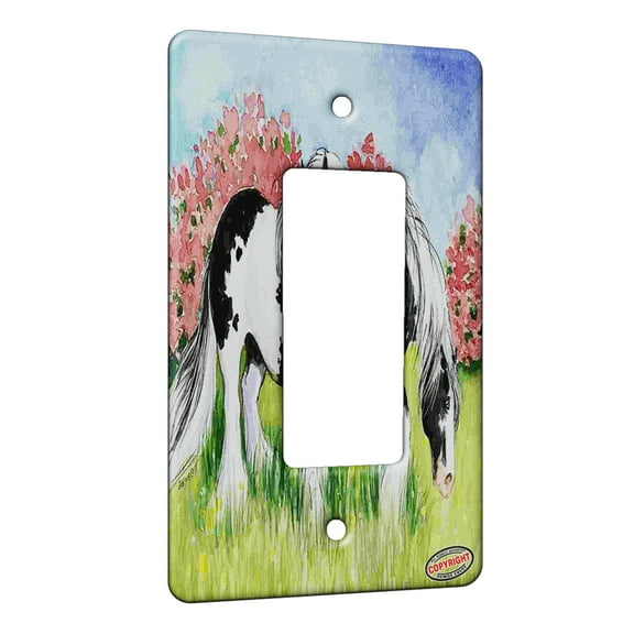 KuzmarK™ 1 Gang Rocker Wall Plate - Piebald Gypsy Cobs in Spring Horse Art by Denise Every
