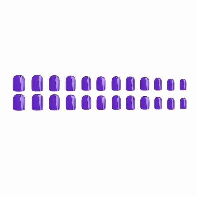 Juego de 24 cortaúñas cortos cuadrados de color morado con acabado brillante: 24 uñas postizas duraderas for un uso fácil